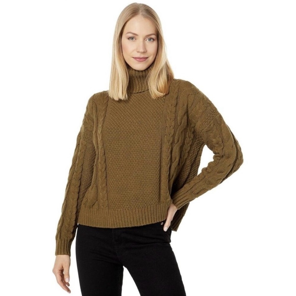 Madewell Cable Turtleneck Sweater Golden Spinach Size Medium